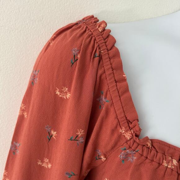 Lucky Brand Women's Ruffle Square Neck Cropped Floral Top L Large New - Picture 5 of 12